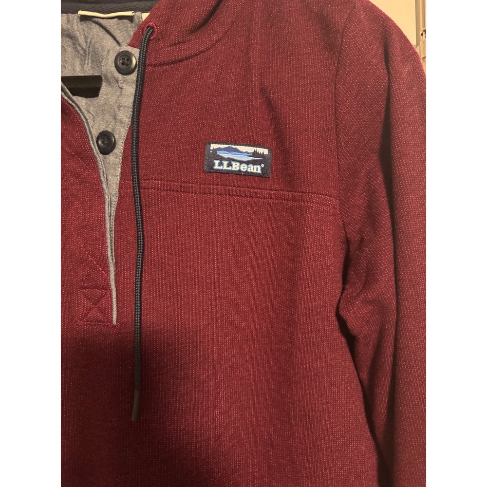 LL Bean Mens Burgundy Textured Henley Hoodie Pullover Sweatshirt Med‎ - Picture 2 of 7